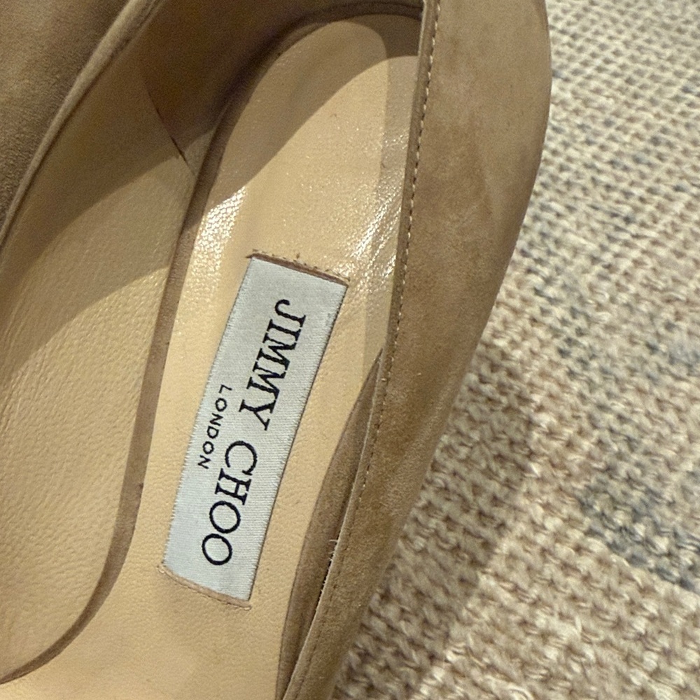 Jimmy Choo Tan Suede Pointed-Toe Heels - Picture 2 of 7
